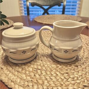 Longaberger Woven Traditions Blue Sugar Bowl & Creamer Set- Excellent Vintage